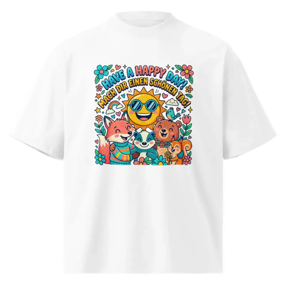 Damen Bio Oversized T-Shirt "Happy" Weiß 200g/m² – 100% Bio-Baumwolle GOTS-zertifiziert nachhaltig | TextilRebell