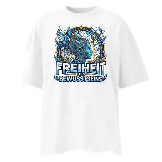 Oversized Bio T-Shirt Freiheit des Bewusstseins in Weiß – 100% GOTS-zertifizierte Bio-Baumwolle, Streetwear-Passform | TextilRebell