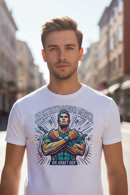 Herren Bio-Baumwolle T-Shirt Kraft in Weiß – Frontansicht, GOTS-zertifizierte Bio-Baumwolle, 180 g/m², TextilRebell