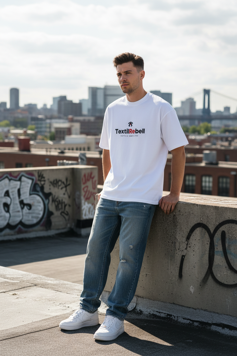 Weißes T-Shirt mit Model