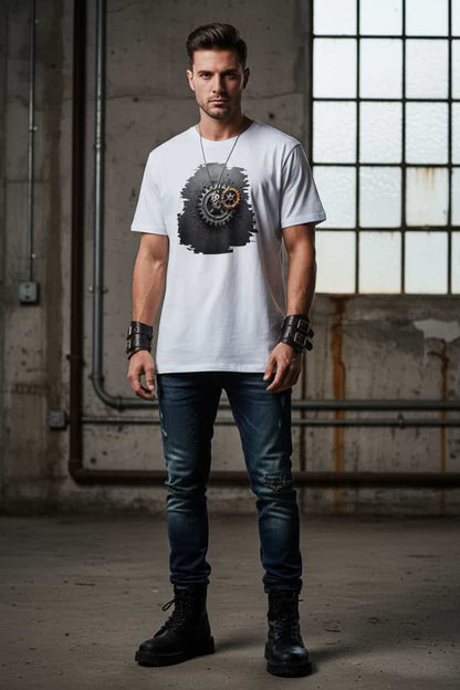 Weiß: Herren Bio T-Shirt Zahnräder Weiß von TextilRebell – GOTS-zertifiziert, 180 g/m², faire Produktion