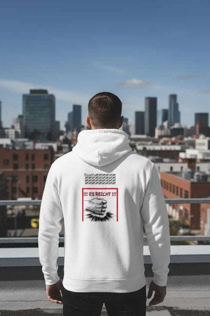 Weiß: Herren Bio Hoodie Es Reicht Weiß von TextilRebell – GOTS-zertifiziert, 100% Bio-Baumwolle, faire Produktion
