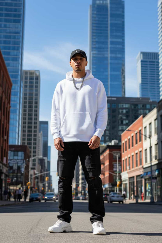 Weiß: Herren Bio Hoodie Es Reicht Weiß von TextilRebell – GOTS-zertifiziert, 100% Bio-Baumwolle, faire Produktion
